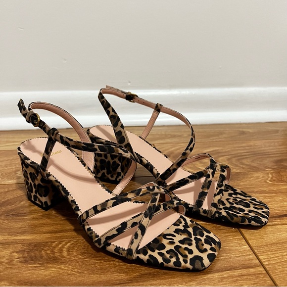 J. Crew Odette Strappy Block Heel Sandals in Leopard Suede Sz 8.5  and 9 Retro - Picture 5 of 9